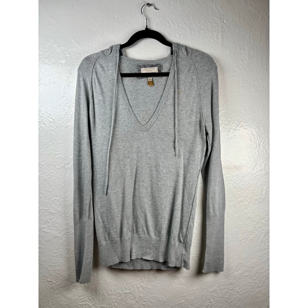 American Eagle Sweater Hoodie Gray Large V-Neck Y2K Preppy Athleisure Soft Girl